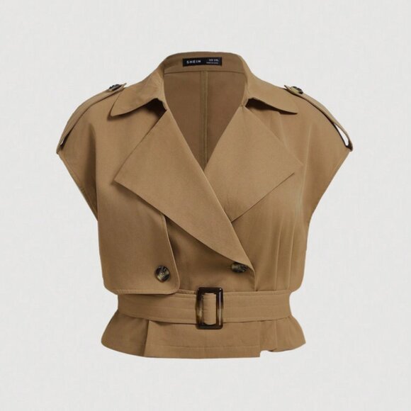 SHEIN MOD Plus Size 14 1XL Coffee Brown Sleeveless Belt Short Military Style Top - Picture 1 of 6